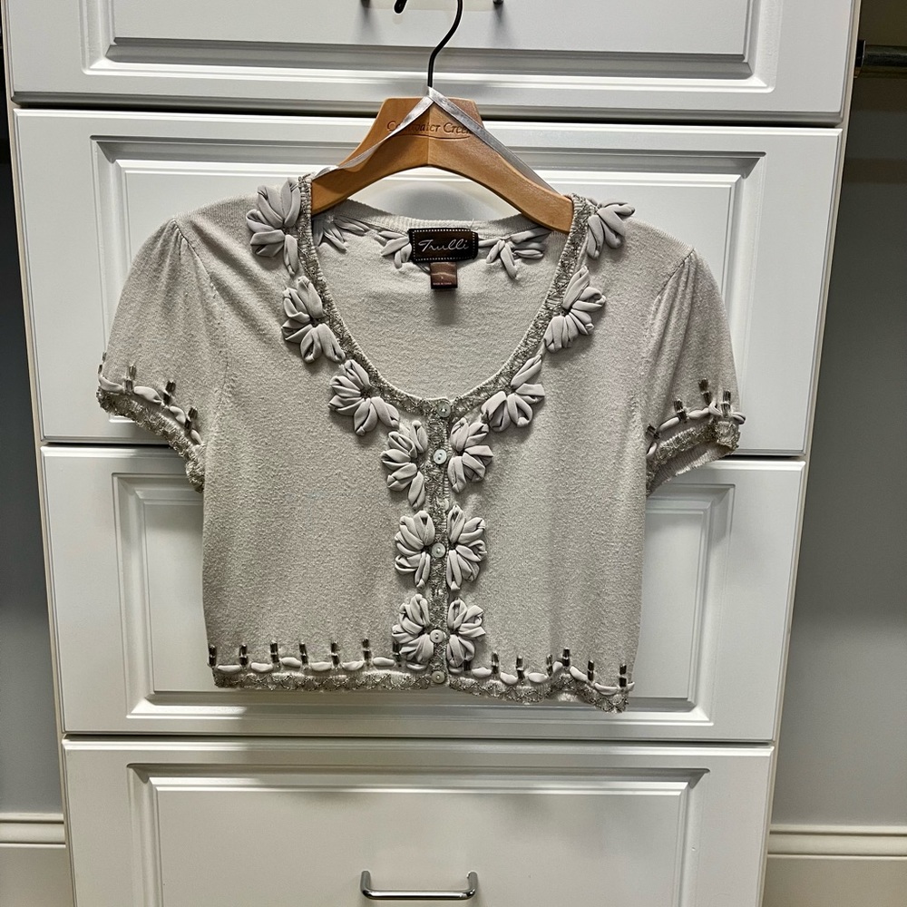 Embellished button shrug